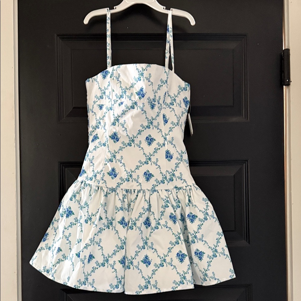 Alt’d State Floral Spaghetti Strap Dress with Blue Floral Pattern
